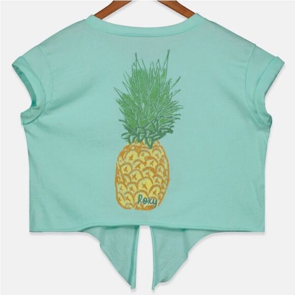 Roxy Girls Colorful Pineapple Tie Front T-Shirt Mint Green S/8 Crop - Picture 2 of 6